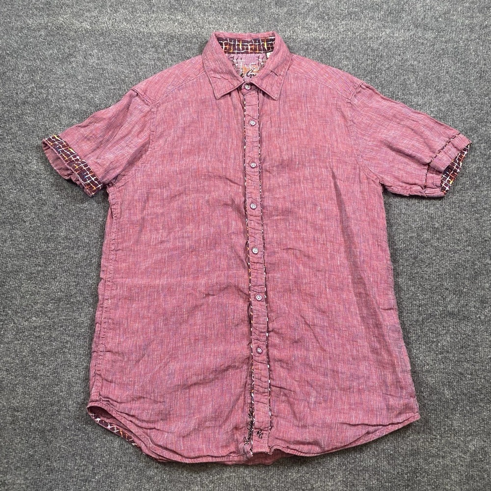 Robert Graham 100% Linen Flip Cuff Short Sleeve Button Shirt Mens Small Designer - Picture 3 of 7